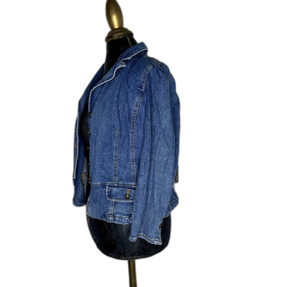 Chaps Stretch Denim Blazer Jacket Women’s Small 3/4 Sleeve Button Pockets - Picture 4 of 6